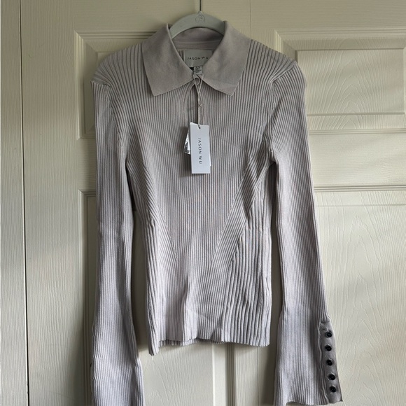 Jason Wu Light Beige Ribbed Button Down Shirt - Picture 1 of 5